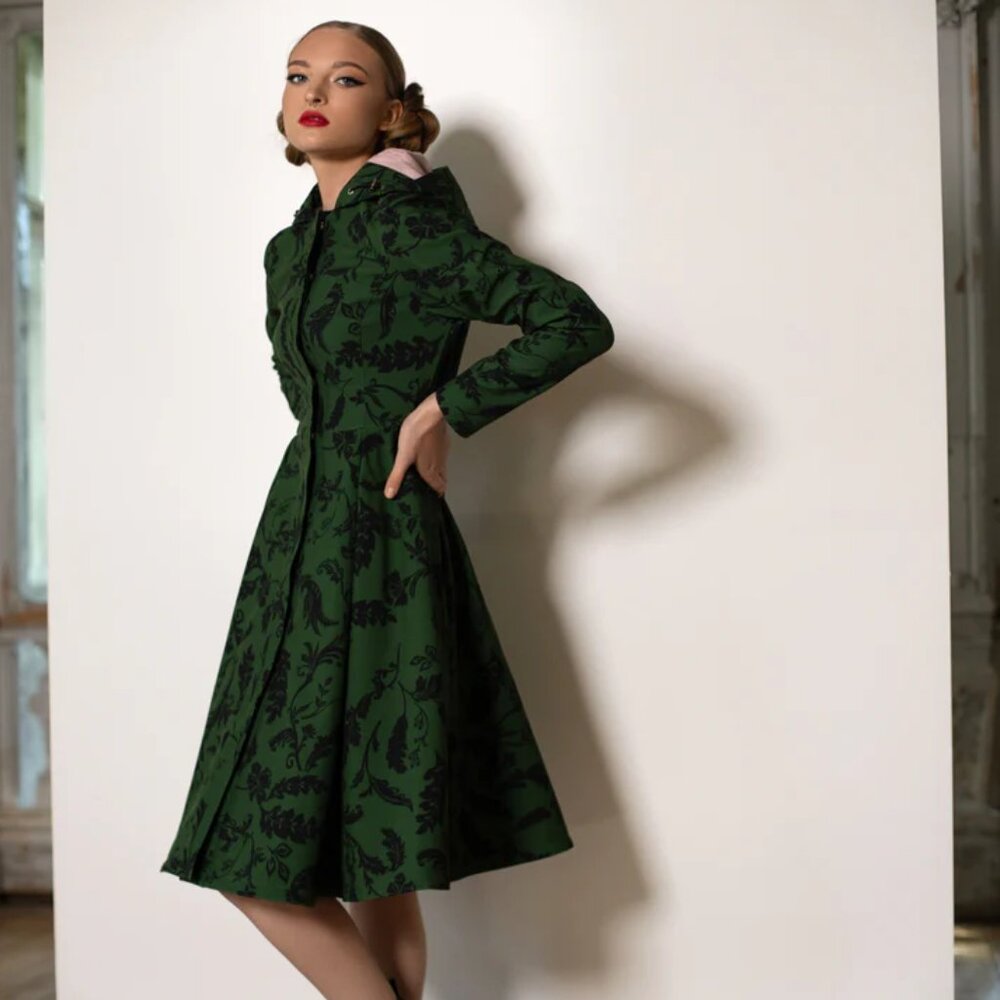 RainSisters Fit and Flare Coat, Pleated Skirt: Forest Flower